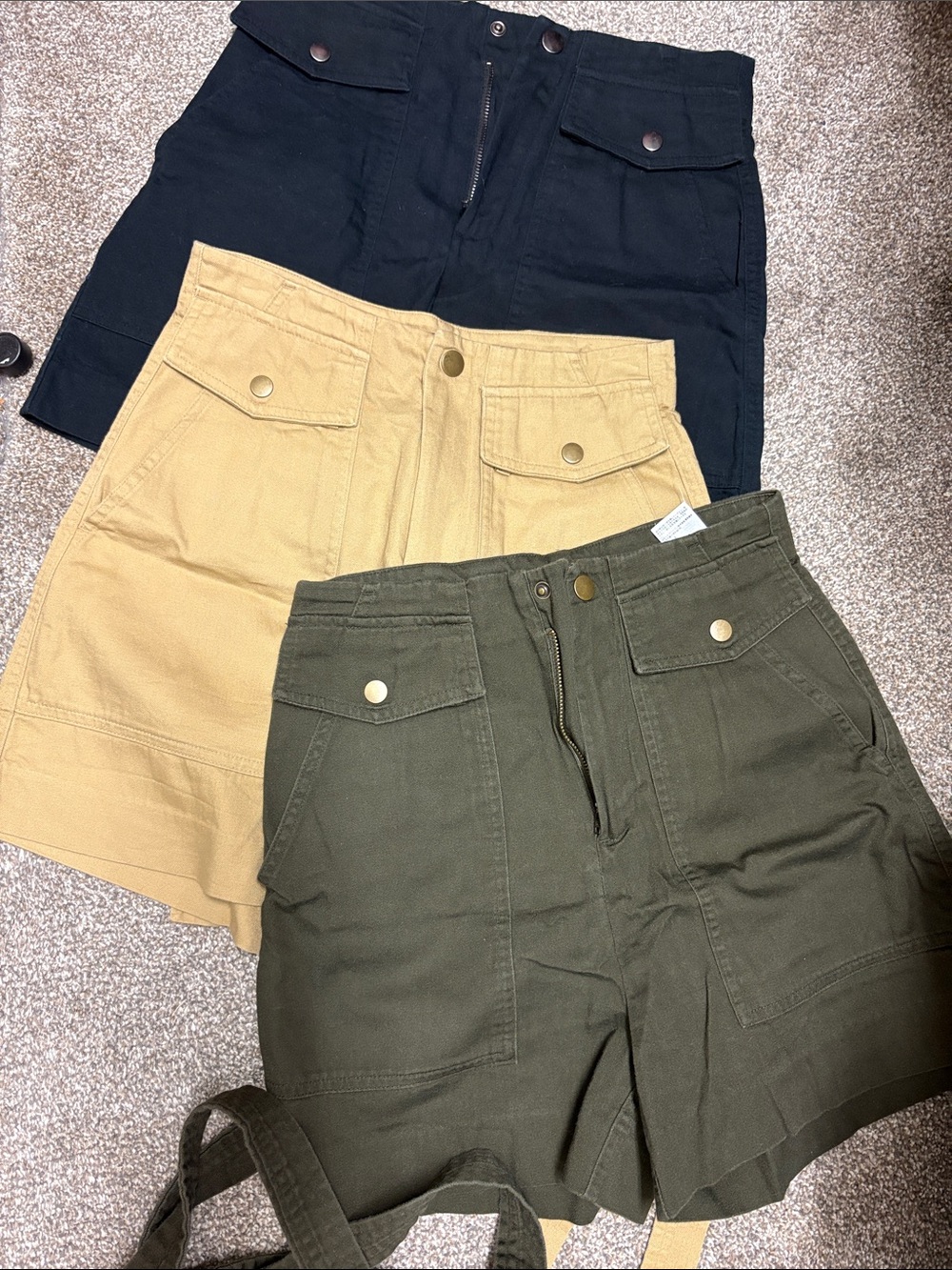 Banana Republic Utility Bermuda Shorts Trio — Black, Tan, Olive